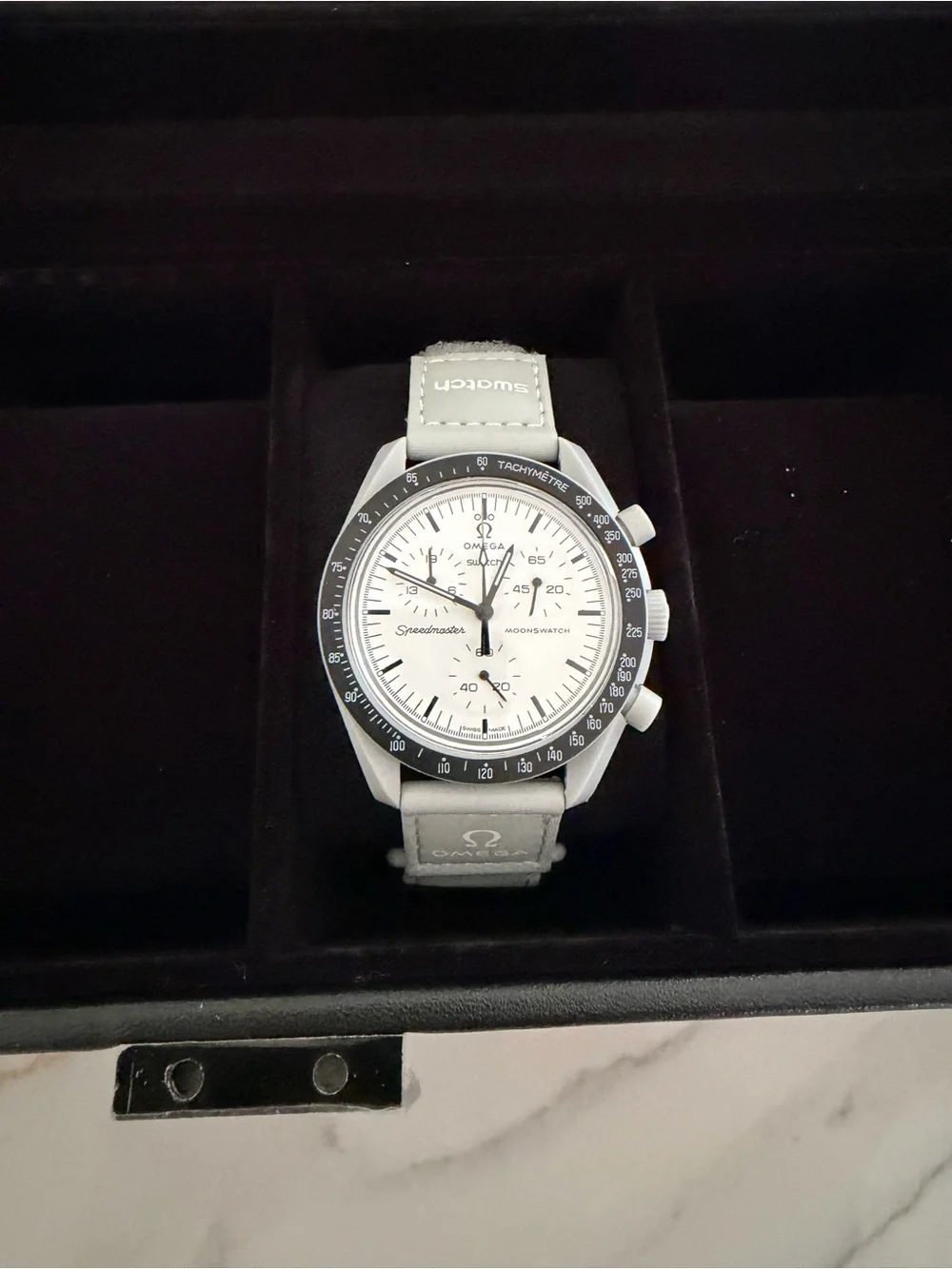 Omega Speedmaster Moonwatch White Dial Men's Watch with Gray Strap